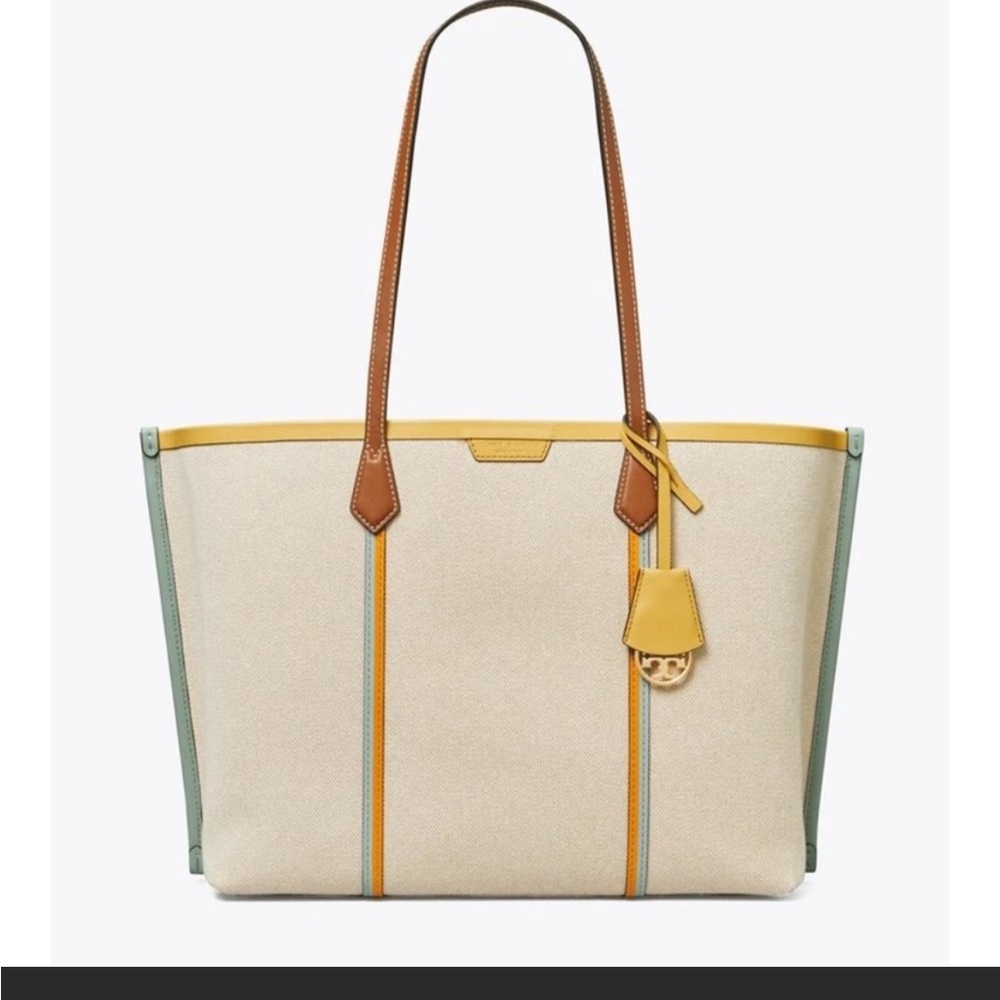 Tory Burch $498 88118 Perry Canvas Triple Compartment Tote Natural, Never Used